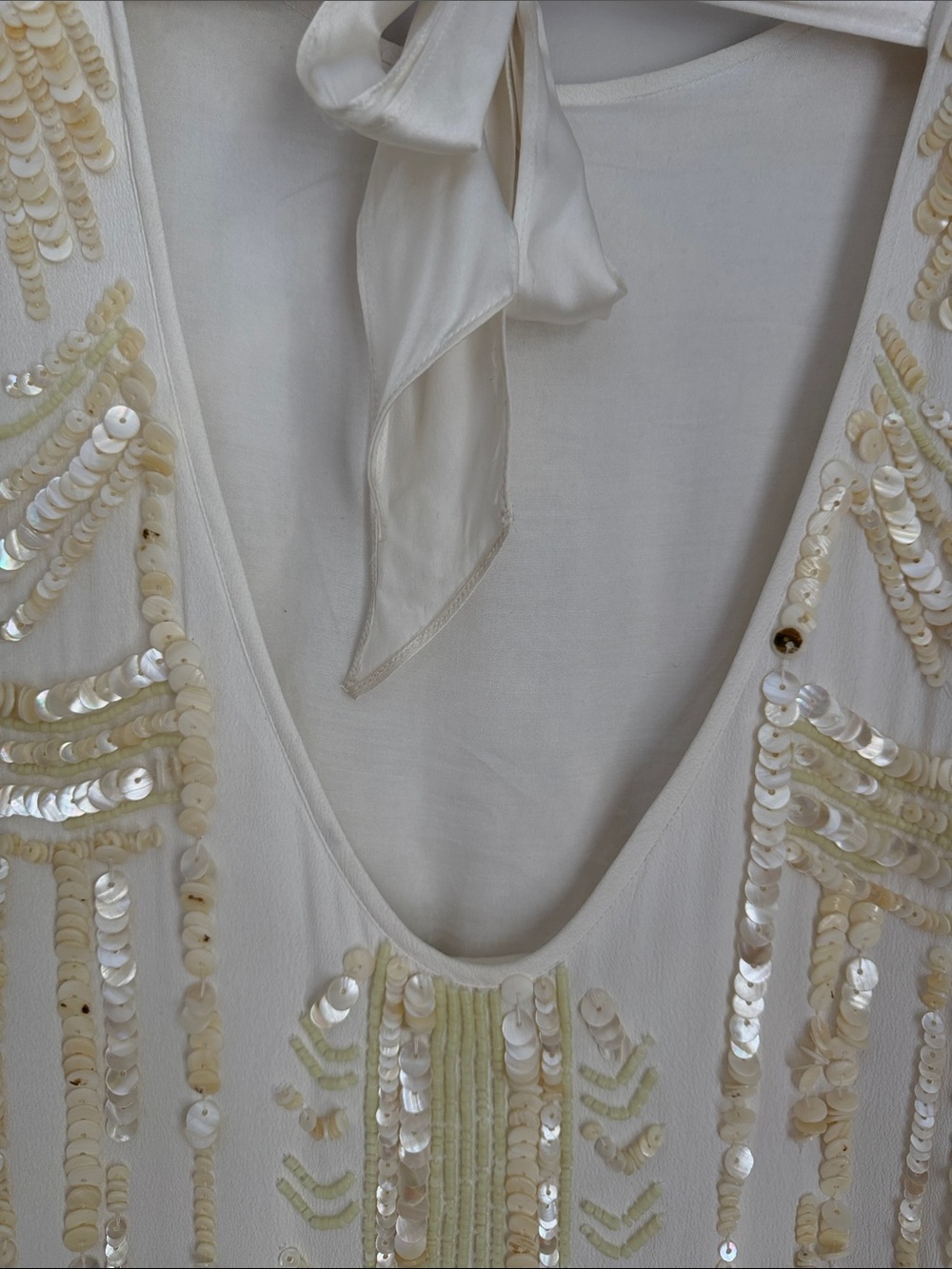 FREE PEOPLE LIMITED EDITION Ivory Art Deco Embellished Mini Dress Sequin Rare - Picture 10 of 17
